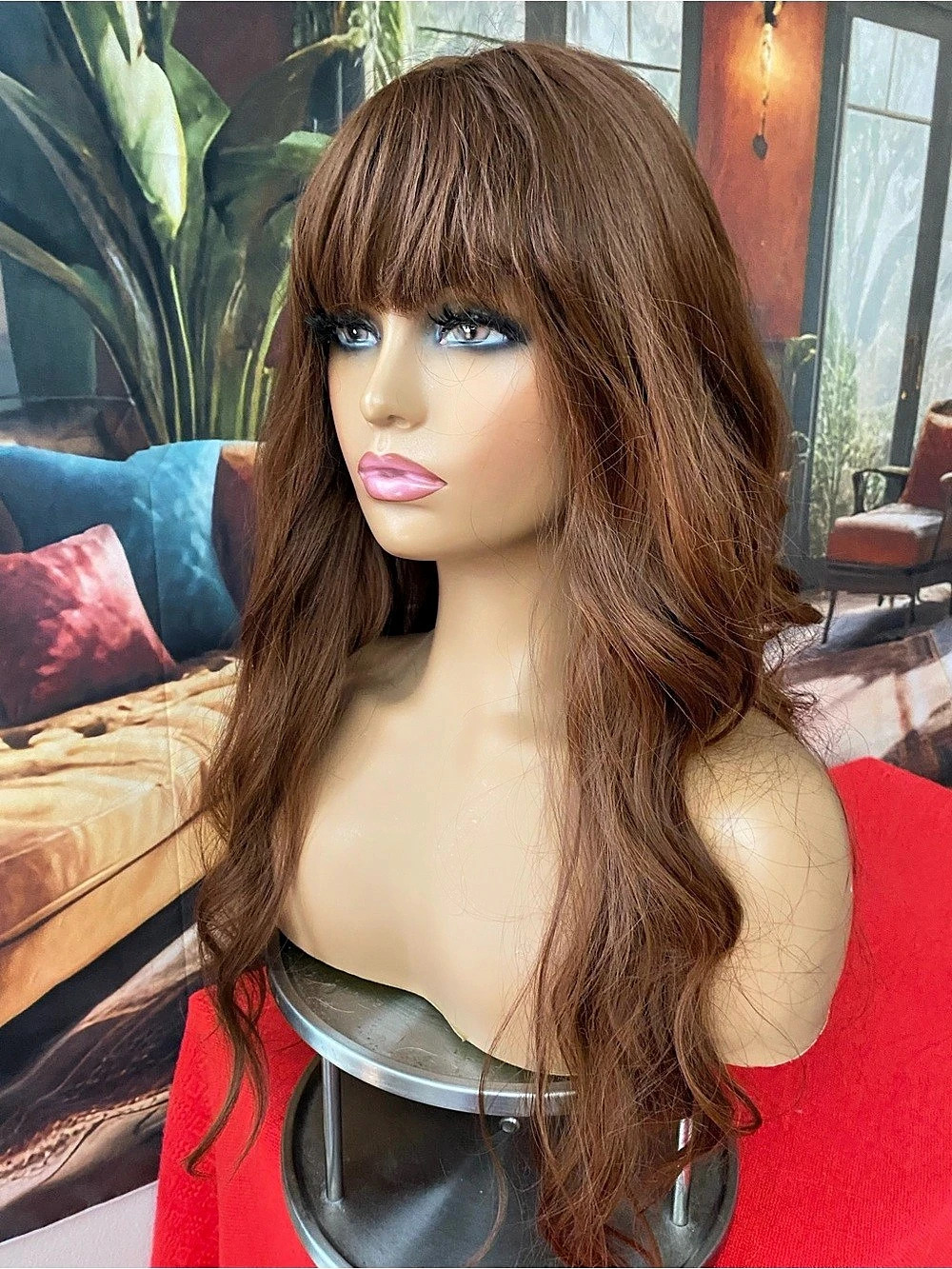 CLEARANCE Mahogany Wavy cherry Brown Wig